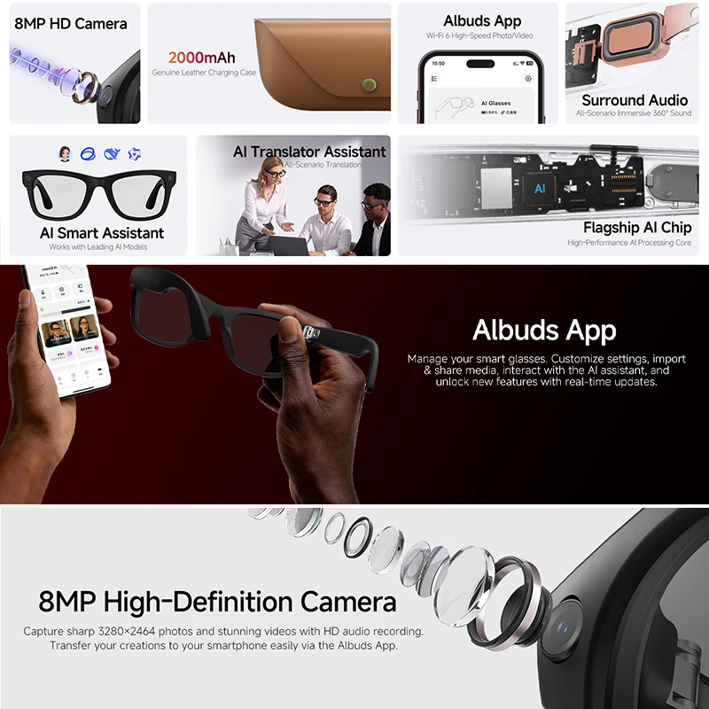Kacamata Pintar HD 8MP dengan  - Audio Music Recognition ulasan dan harga